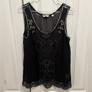 Reitmans Sheer Black Beaded Tank Top